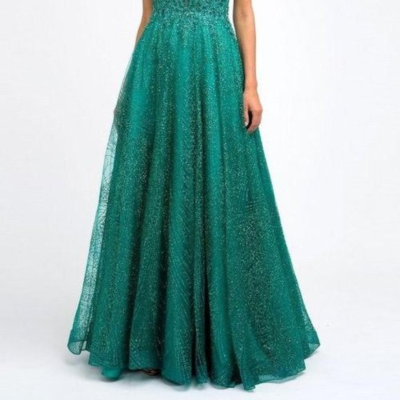 Illusion V-Neck Lace Bodice Prom Dress JT235 - Picture 3 of 5